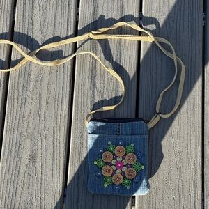 Floral Embroidered Denim Crossbody Bag preloved